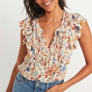Old Navy Split-Neck, Ruffle Sleeved Floral Blouse